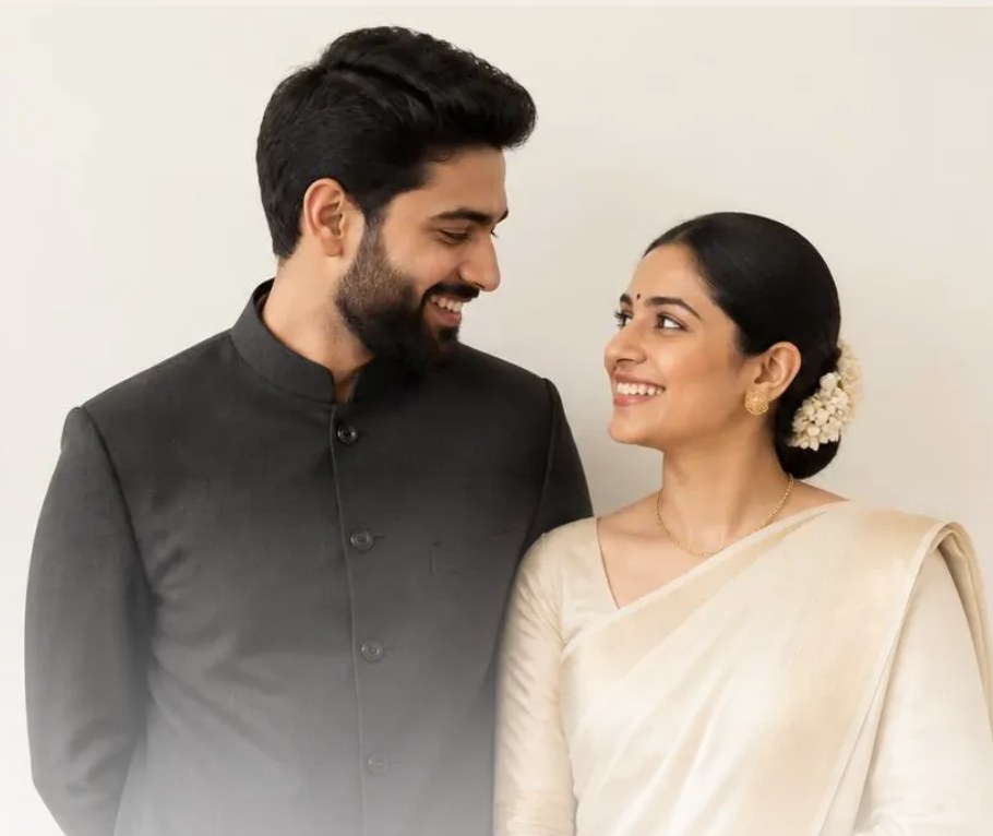An elegant Indian couple, happy and at ease together